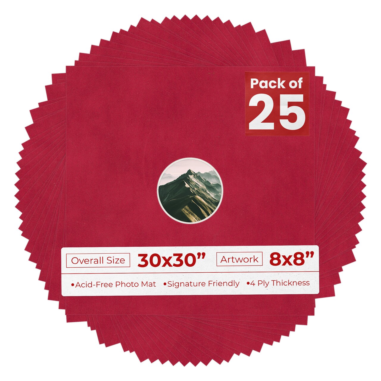 Red Suede Mat Board for 30x30 Frames - Circle Opening for 8x8 Photos